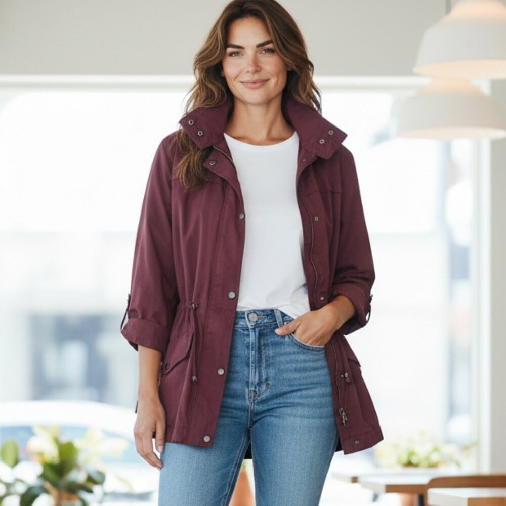 AVA VIV Anorak Utility Hooded Jacket Sz X  Burgundy‎ #349G